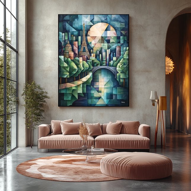 Impressão Em Tela Linha do horizonte de Paris abstrato Geométrica co (Criador carregado)