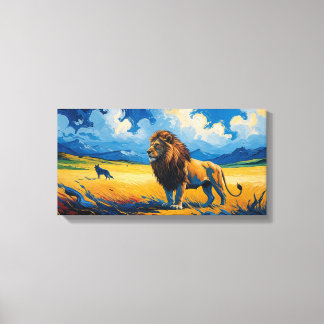 Impressão Em Tela Lion e Wolf - Arte do Estilo Van Gogh