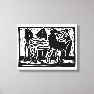 Impressão Em Tela Lion Lino Cortado Negro e Branco