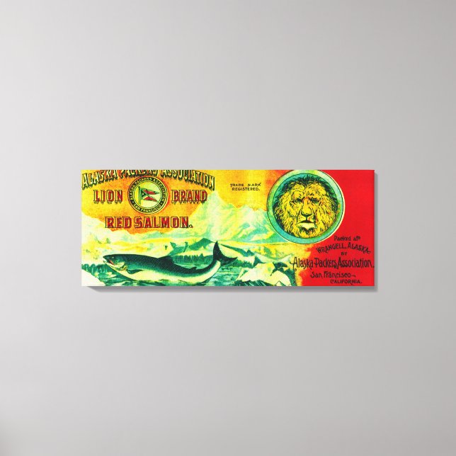 Impressão Em Tela Lion Salmon Can LabelWrangell, AK (Frente)