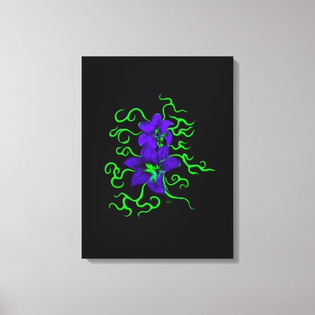 Impressão Em Tela lírio roxo sobre preto (Frente)