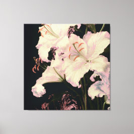 Impressão Em Tela Lírios Brancos Elegantes sobre Fundo Preto Floral