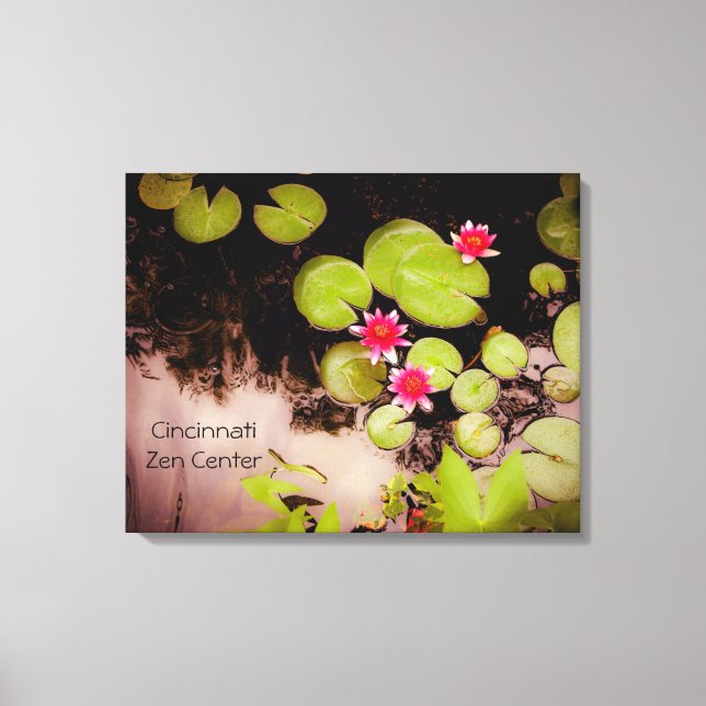 Impressão Em Tela Lírios e lagoa koi (Frente)