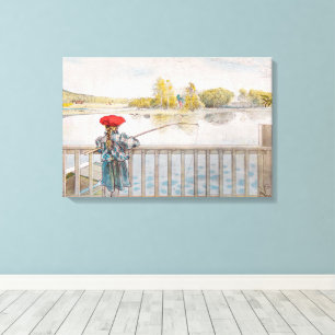 Impressão Em Tela Lisbet Pescando por Carl Larsson, Arte Fino Vintag