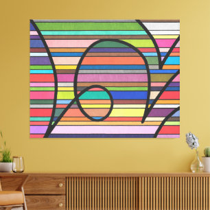Impressão Em Tela Listras Abstratas Multicoloridas com Curvas Pretas