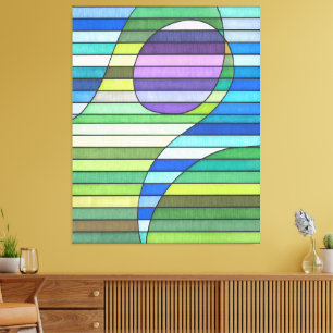 Impressão Em Tela Listras Abstratas Ondas Verdes e Círculo Roxo