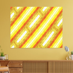 Impressão Em Tela Listras Diagonais Retrô em Amarelo e Laranja