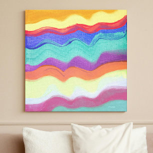 Impressão Em Tela Listras Horizontais Onduladas, Pintura Abstrata
