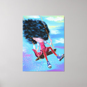 Impressão Em Tela Little Girl Swing - Arte em Aquarela