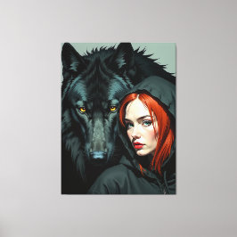 Impressão Em Tela Little Red Riding Hood Redhead and the Black Wolf