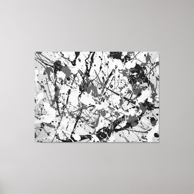 Impressão Em Tela LIV PRETO E BRANCO - Pintura de ação - Abstrato- (Frente)