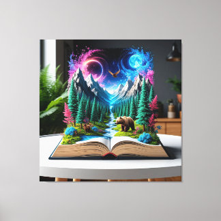 Impressão Em Tela Livro Aberto Representando uma Cena de Fantasia Má