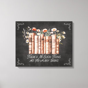 Impressão Em Tela Livros com Flores e Citação em Quadro Negro de Giz
