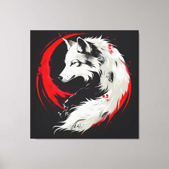 Impressão Em Tela Lobo Branco Vermelho Lunar (Frente)
