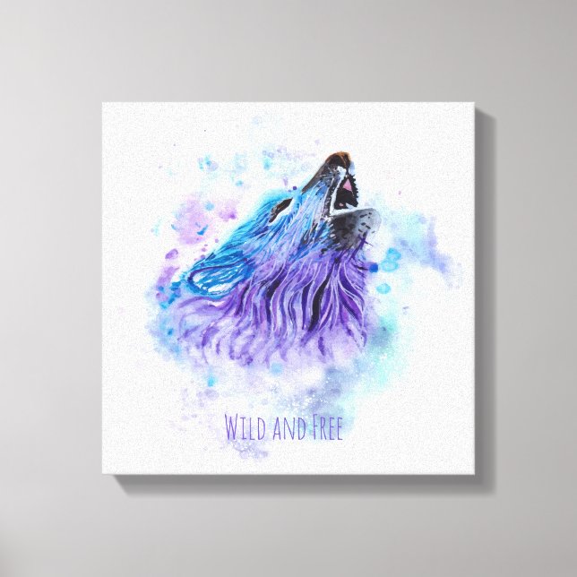 Impressão Em Tela Lobo de Aquarela Selvagem e Livre - Mídia Mista (Frente)