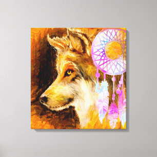 Impressão Em Tela Lobo e Dreamcatcher
