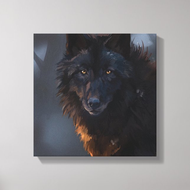 Impressão Em Tela Lobo negro (Frente)