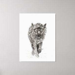 Impressão Em Tela Lobo Negro Zangado na Neve, inverno selvagem
