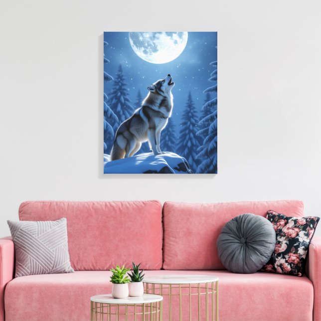 Impressão Em Tela Lobo Uivando  (Insitu(Sala de estar))
