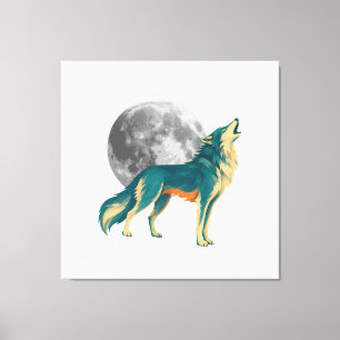Impressão Em Tela Lobo Uivando com Lua Cheia Arte Colorida em Tela  