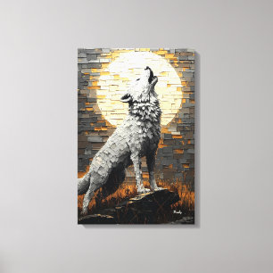 Impressão Em Tela Lobo Uivando em Estilo Impasto Dinâmico