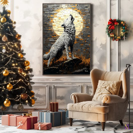 Impressão Em Tela Lobo Uivando em Estilo Impasto Dinâmico