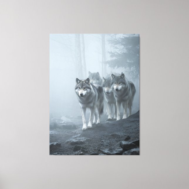 Impressão Em Tela Lobos Cinzentos em Névoa Espessa (Frente)