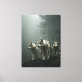 Impressão Em Tela Lobos na Trilha da Floresta Nebulosa