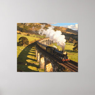 Impressão Em Tela Locomotiva a Vapor no Viaduto