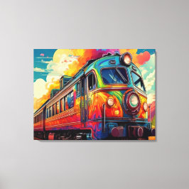Impressão Em Tela Locomotiva Vibrante de Trem a Vapor Retro-Futurist