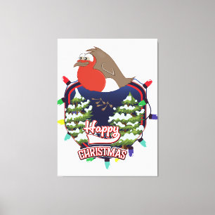Impressão Em Tela Logotipo Robin dos desenhos de Natal feliz
