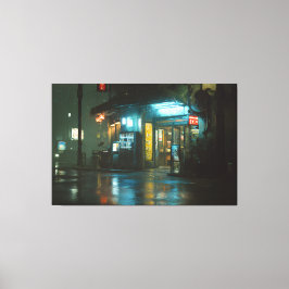 Impressão Em Tela Loja de Canto Japonesa Neon Chuvosa