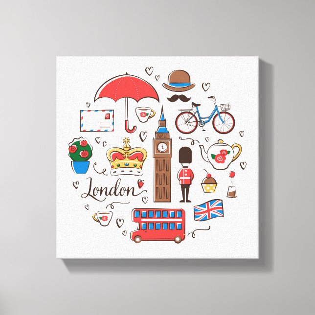 Impressão Em Tela Londres Doodles (Frente)