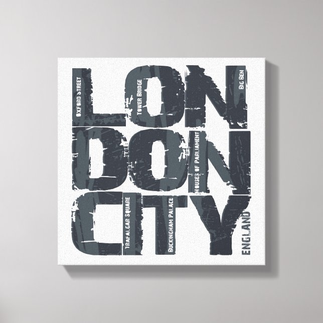 Impressão Em Tela Londres, Tipografia da Inglaterra (Frente)