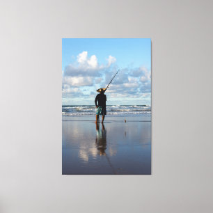 Impressão Em Tela Lone Fisherman with Reflection on Jaguaribe Beach 