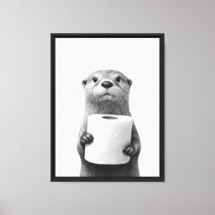 Impressão Em Tela Lontra Estoica Segurando Rolo de Papel Higiênico M