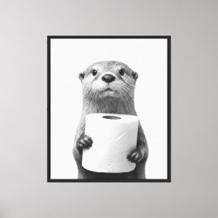 Impressão Em Tela Lontra Estoica Segurando Rolo de Papel Higiênico P