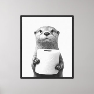 Impressão Em Tela Lontra Estoica Segurando Rolo de Papel Higiênico P