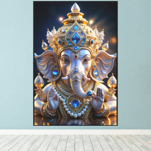 Impressão Em Tela Lorde Shree Ganesha Crystal & Diamond Escultura
