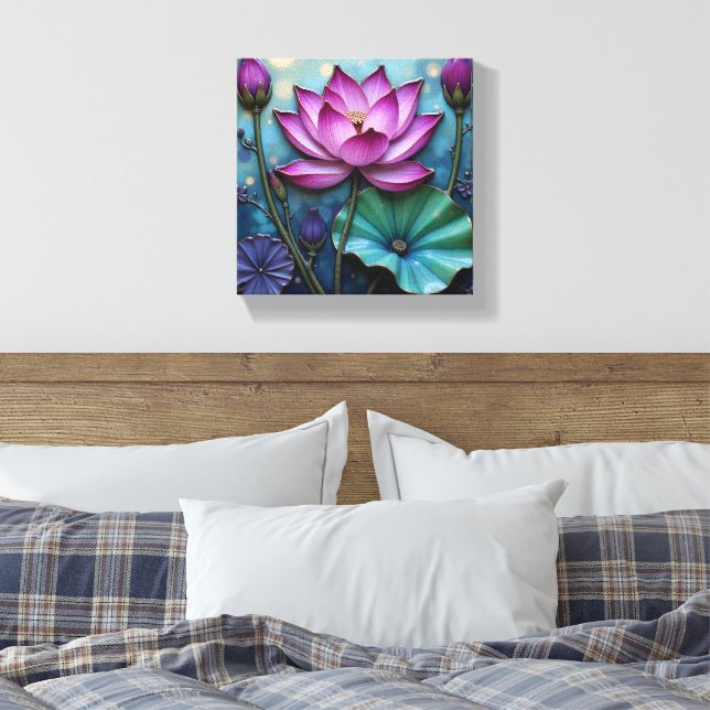 Impressão Em Tela Lótus Rosa Vibrante (Insitu(Quarto))