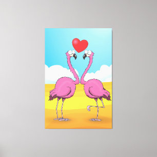 Impressão Em Tela Love Flamingos