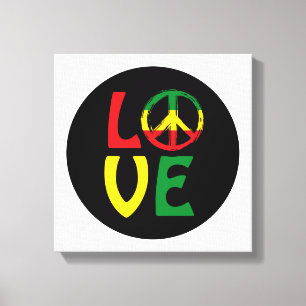 Impressão Em Tela LOVE Reggae com símbolo de paz