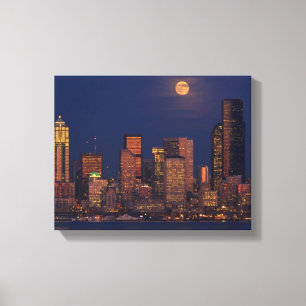 Impressão Em Tela Lua cheia que aumenta sobre a skyline do centro de