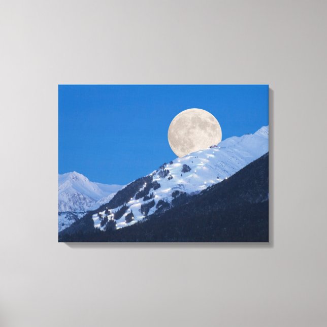 Impressão Em Tela Lua Cheia Sobre o Alyeska Ski Resort, Alasca (Frente)
