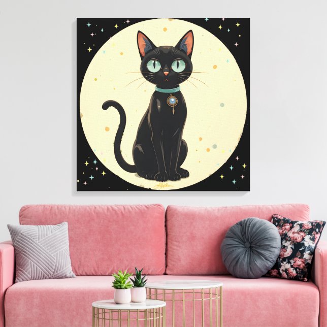 Impressão Em Tela Lua de Gato Negro Futuro Atômica (Insitu(Sala de estar))