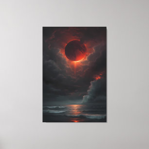 Impressão Em Tela Lua de Sangue Sobre o Mar Tempestuoso