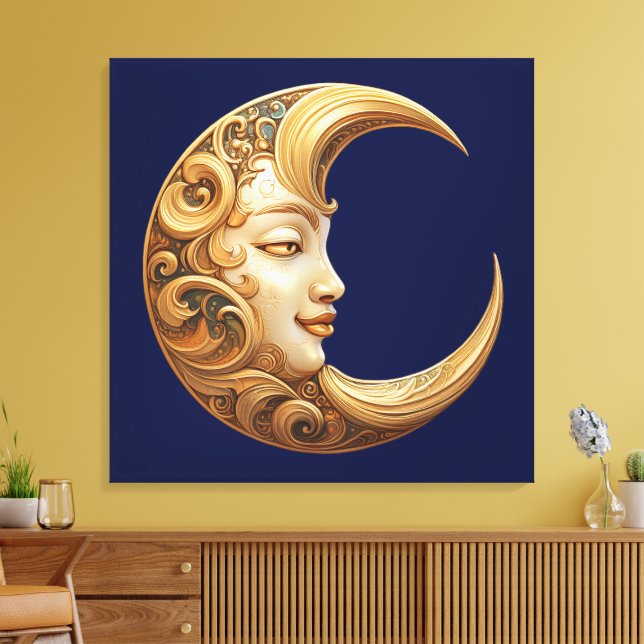 Impressão Em Tela Lua do Ouro ornamentado com a face grande da pared (Insitu(Sala de estar))