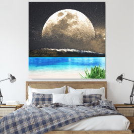 Impressão Em Tela Lua E Praia