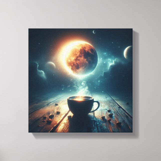 Impressão Em Tela Lua Flutuante Sobre Cena de Fantasia de Café (Frente)