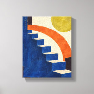 Impressão Em Tela Lua Wasabi acima das Escadas Cobalto Abstrato Te